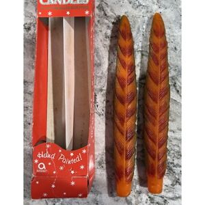 Thanksgiving Feather Pilgrim Indian Taper Candles Amscan Hand Painted one Broken